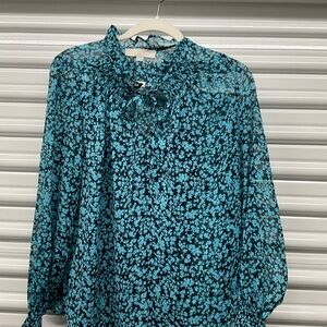 LOFT Blue Floral Print Blouse